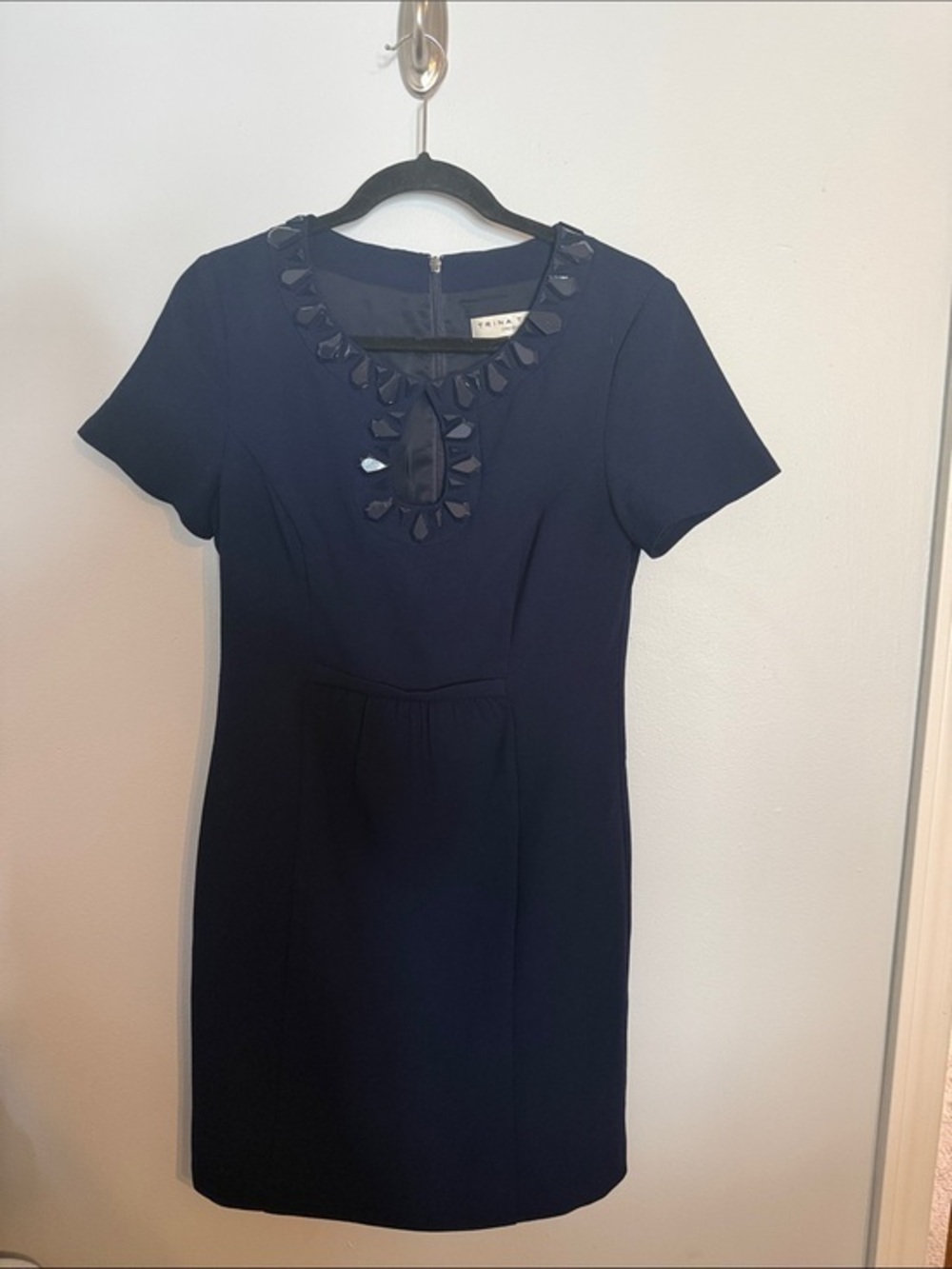 Trina Turk Navy Embellished Keyhole Shift Dress 4